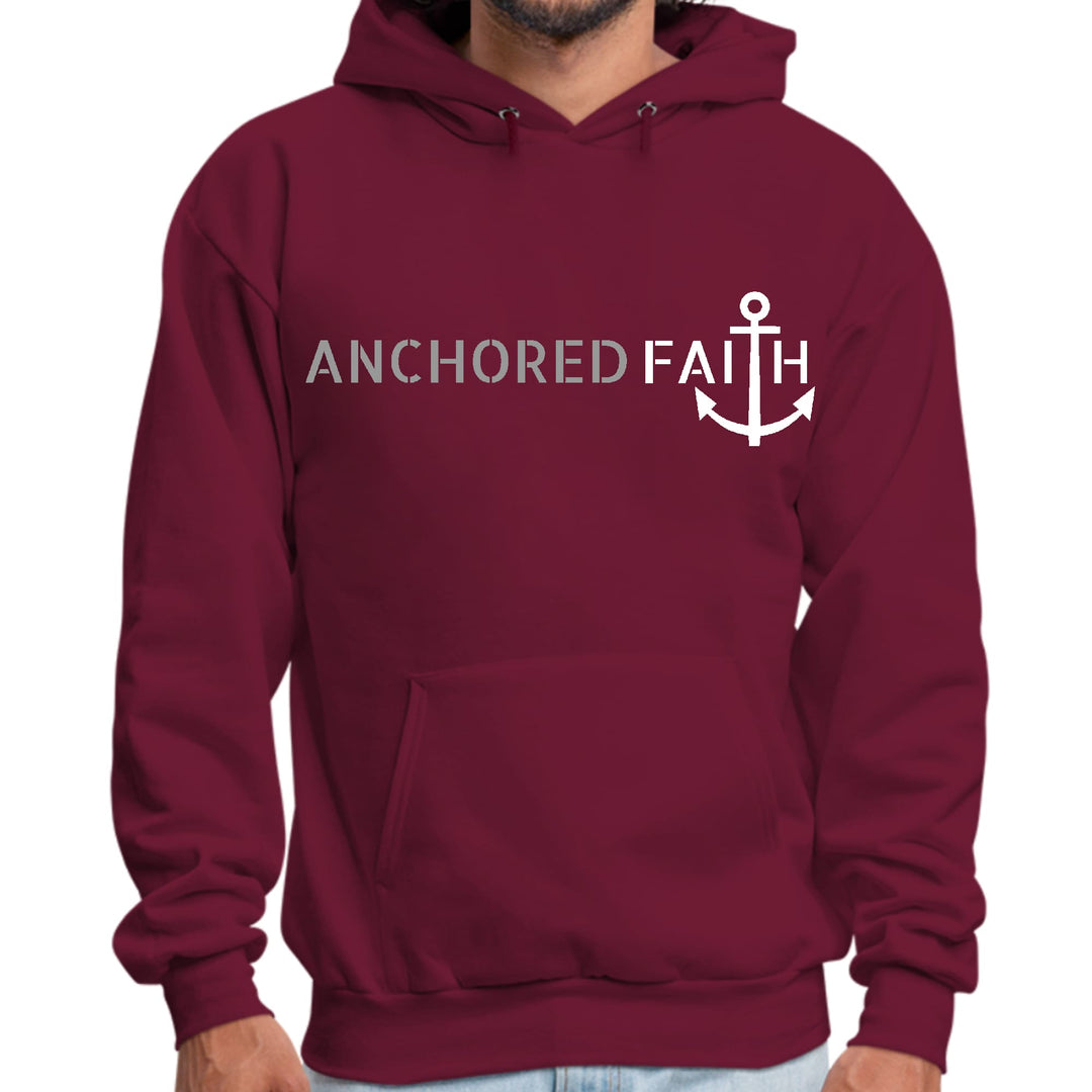 Mens Graphic Hoodie Anchored Faith Grey and White Print - Unisex | Hoodies