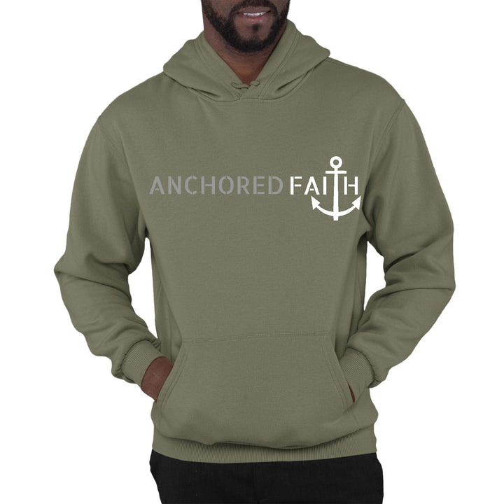 Mens Graphic Hoodie Anchored Faith Grey and White Print - Unisex | Hoodies