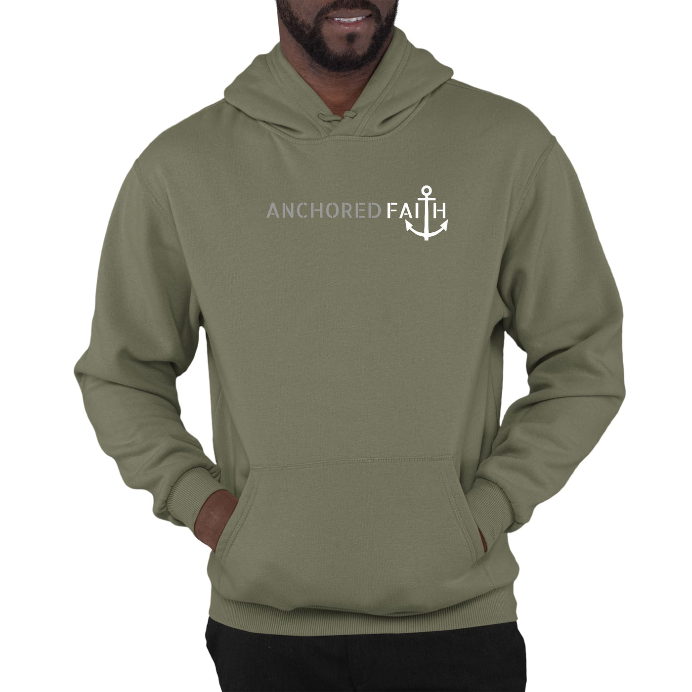 Mens Graphic Hoodie Anchored Faith Grey And White Print - Unisex | Hoodies