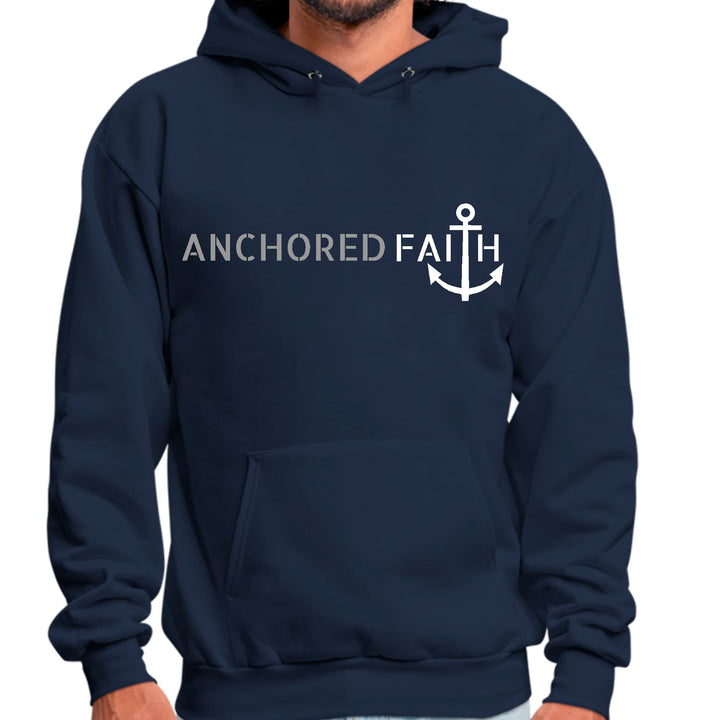 Mens Graphic Hoodie Anchored Faith Grey and White Print - Unisex | Hoodies