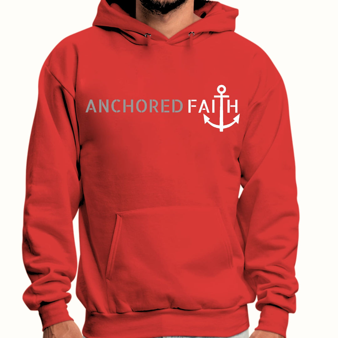 Mens Graphic Hoodie Anchored Faith Grey and White Print - Unisex | Hoodies