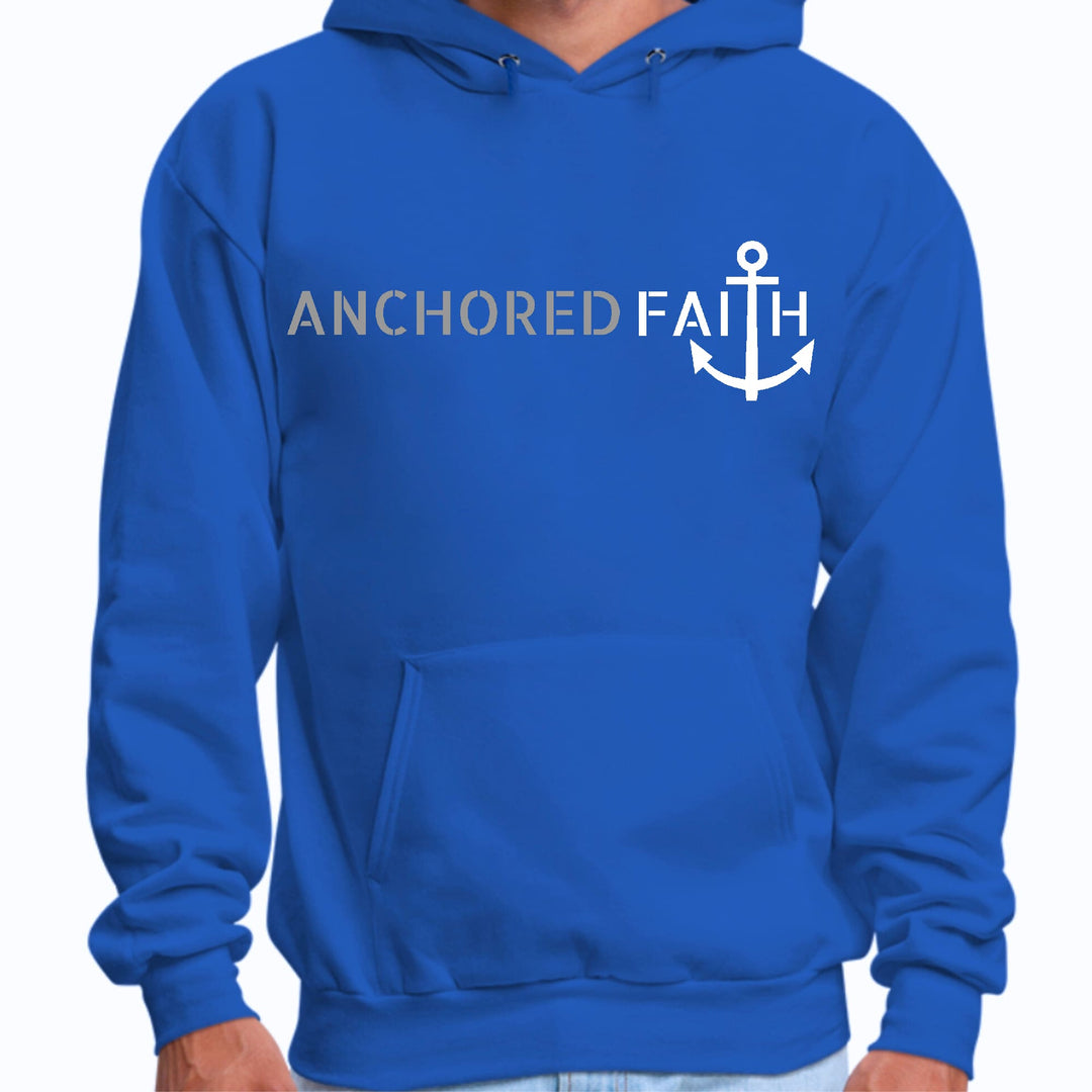 Mens Graphic Hoodie Anchored Faith Grey and White Print - Unisex | Hoodies