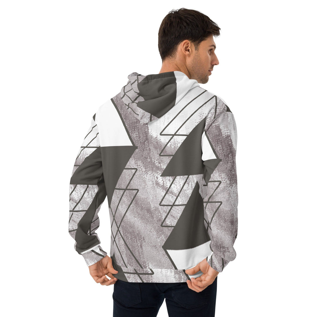 Mens Graphic Hoodie Ash Grey and White Triangular Colorblock