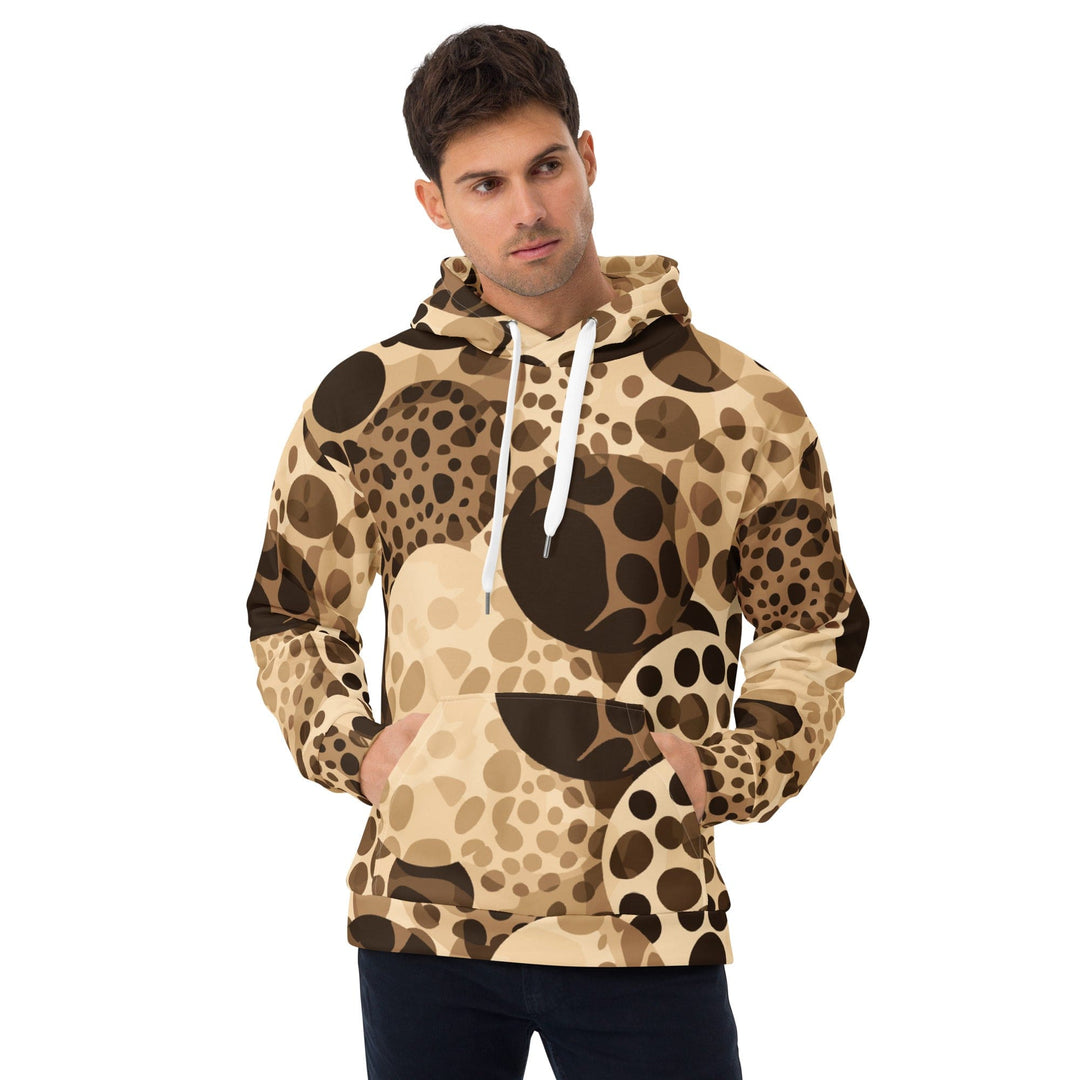 Mens Graphic Hoodie Beige Brown Spotted Print