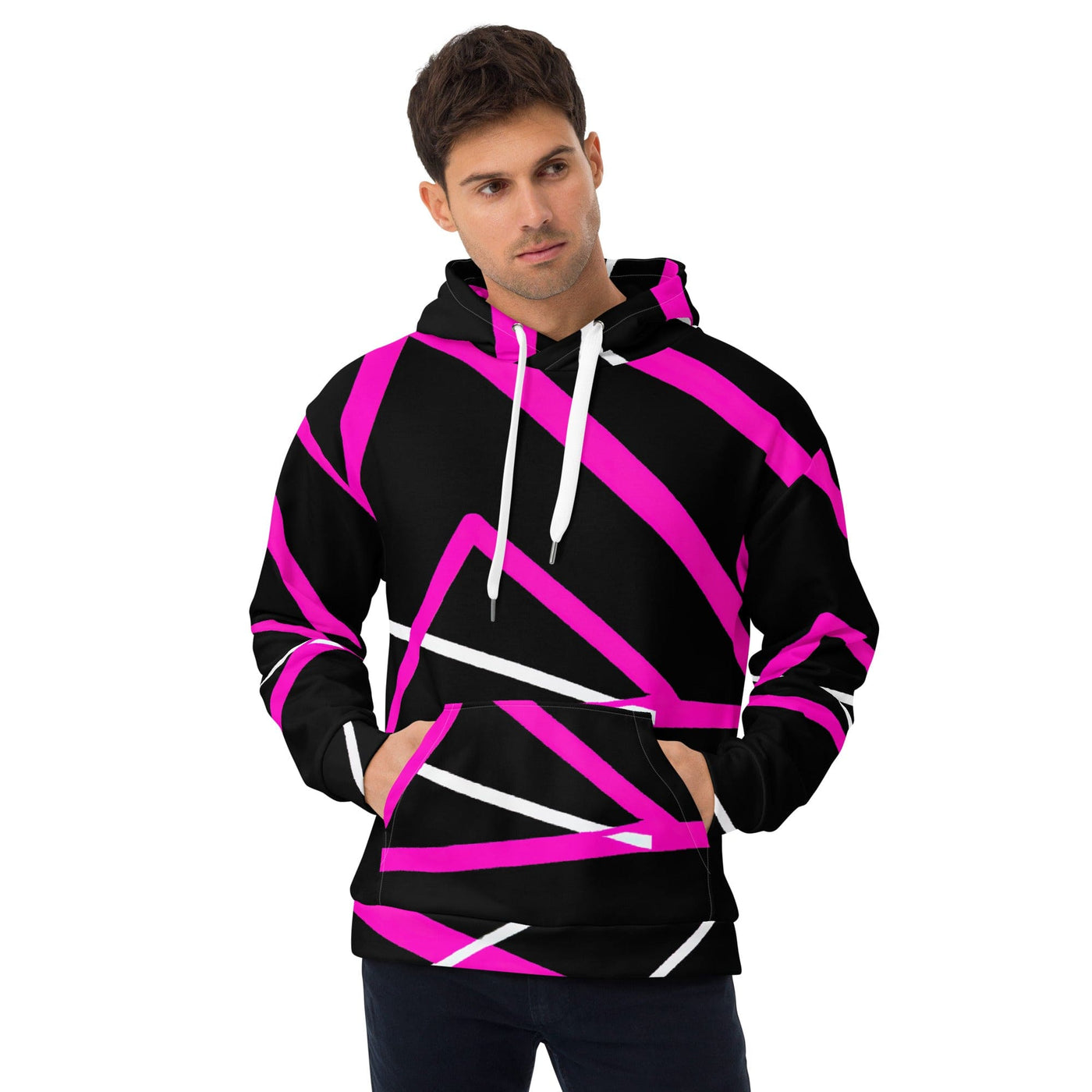 Mens Graphic Hoodie Black And Pink Pattern - Mens | Hoodies | AOP