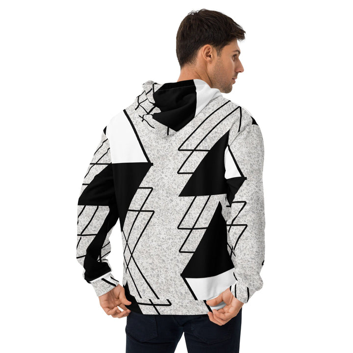 Mens Graphic Hoodie Black and White Ash Grey Triangular Colorblock