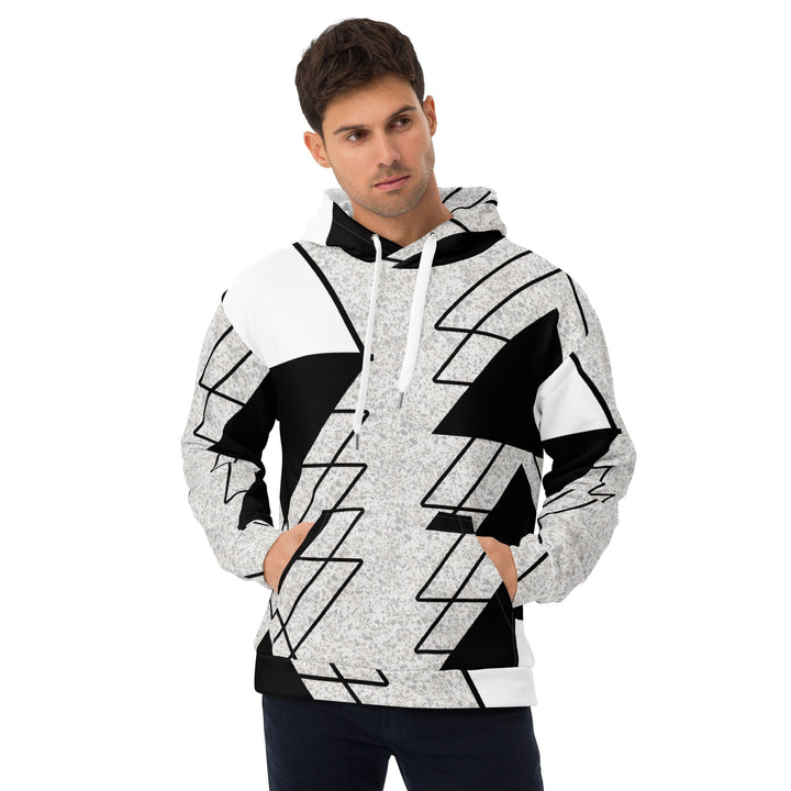 Mens Graphic Hoodie Black and White Ash Grey Triangular Colorblock