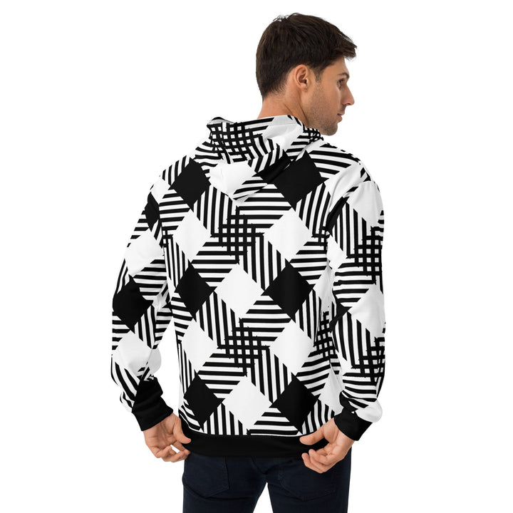 Mens Graphic Hoodie - Black and White Plaid Print - Mens | Hoodies | AOP