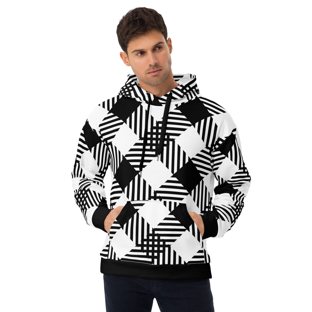 Mens Graphic Hoodie Black and White Plaid Print - Mens | Hoodies | AOP