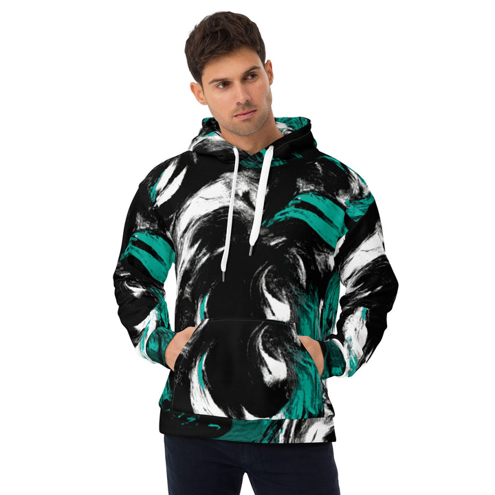 Mens Graphic Hoodie Black Green White Abstract Pattern