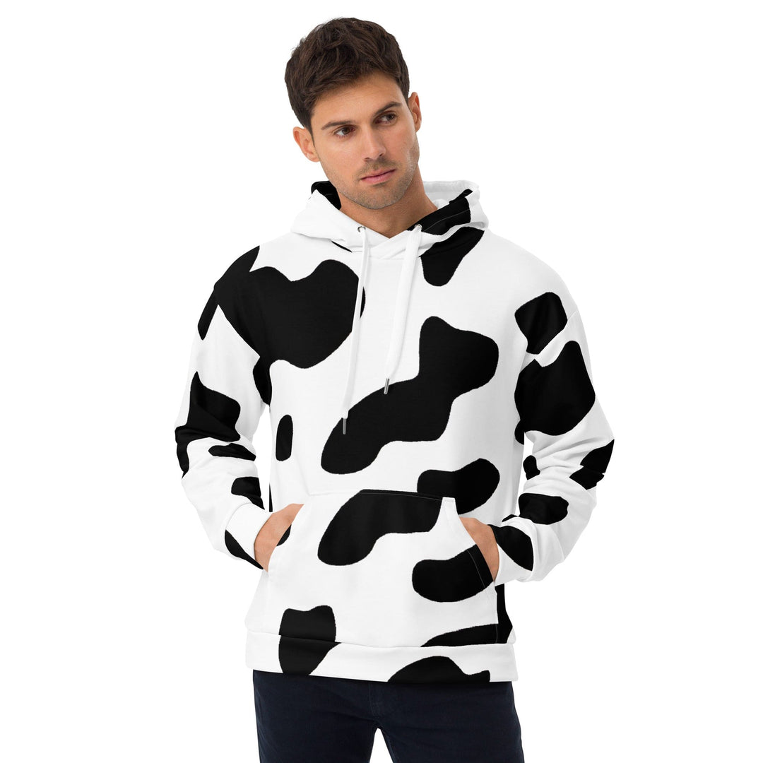 Mens Graphic Hoodie Black White Cow Print