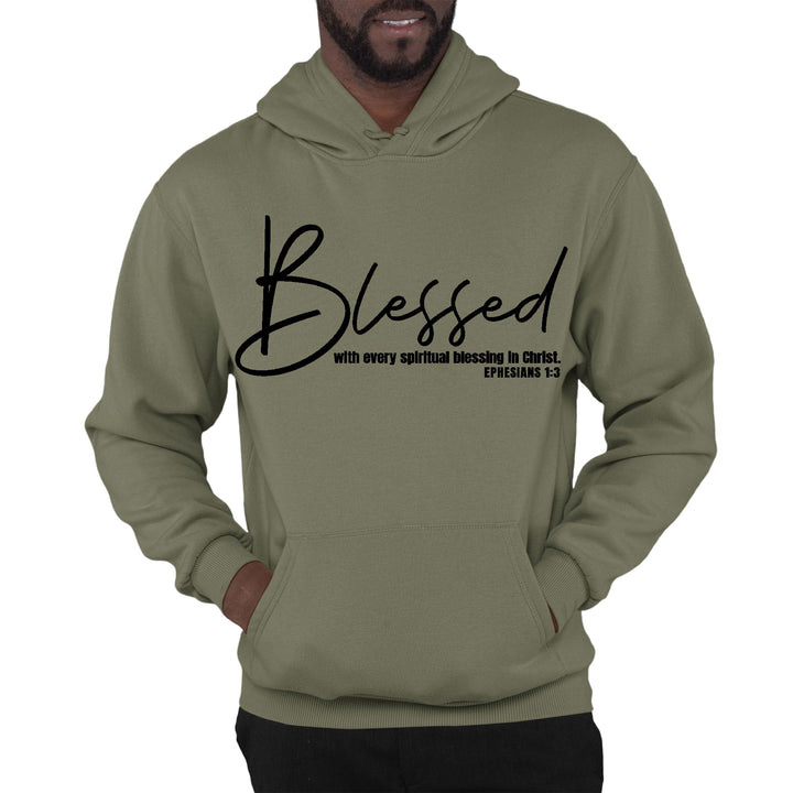 Mens Graphic Hoodie Blessed with Every Spiritual Blessing Black Print - Unisex