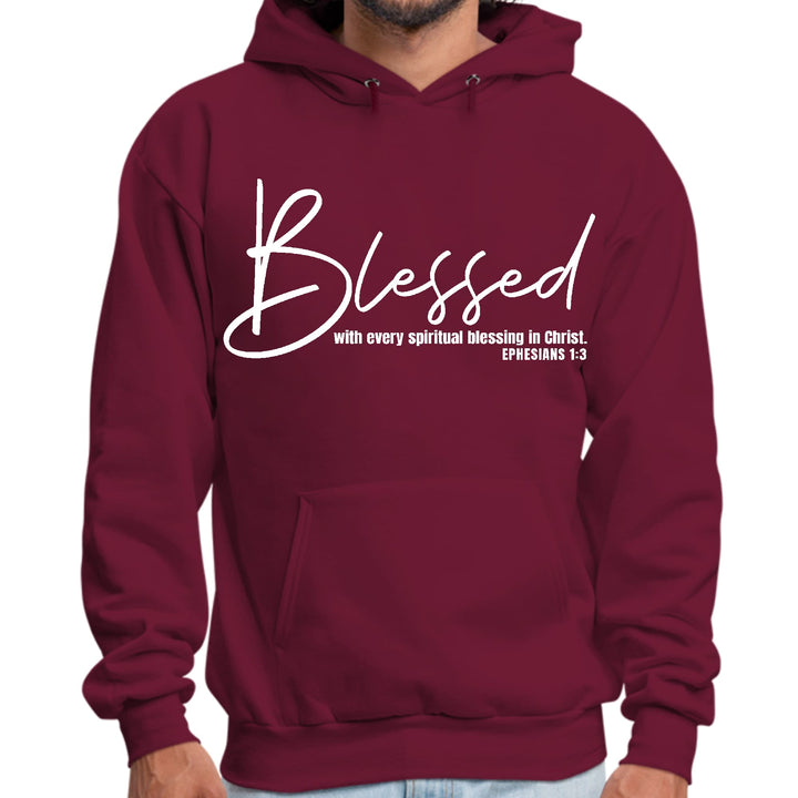 Mens Graphic Hoodie Blessed with Every Spiritual Blessing White Print - Unisex