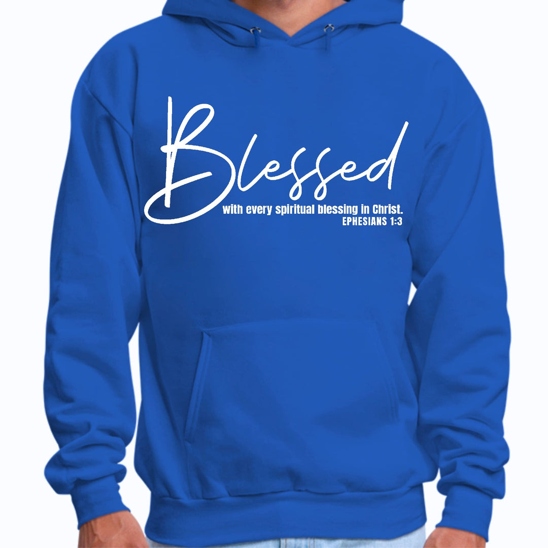 Mens Graphic Hoodie Blessed with Every Spiritual Blessing White Print - Unisex