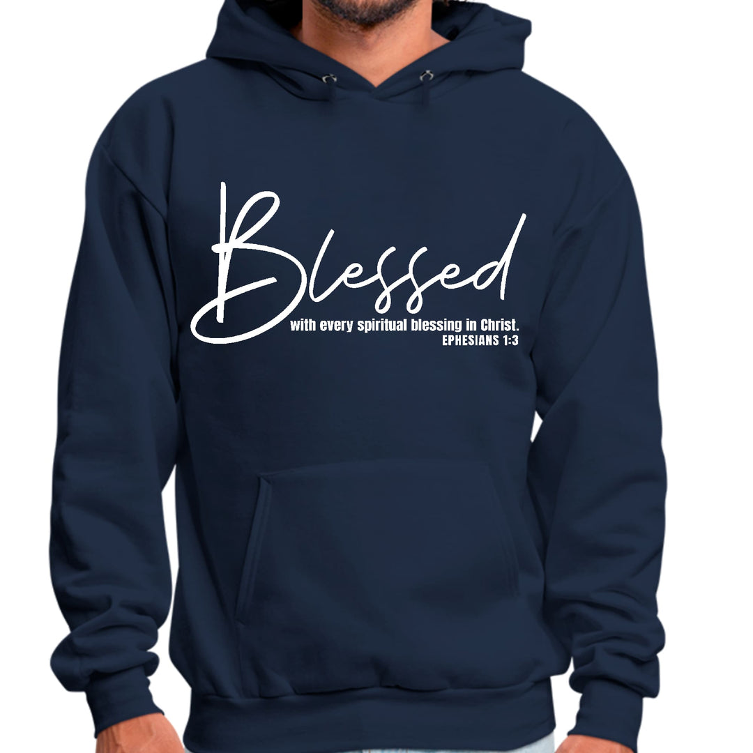 Mens Graphic Hoodie Blessed with Every Spiritual Blessing White Print - Unisex