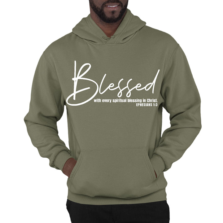 Mens Graphic Hoodie Blessed with Every Spiritual Blessing White Print - Unisex