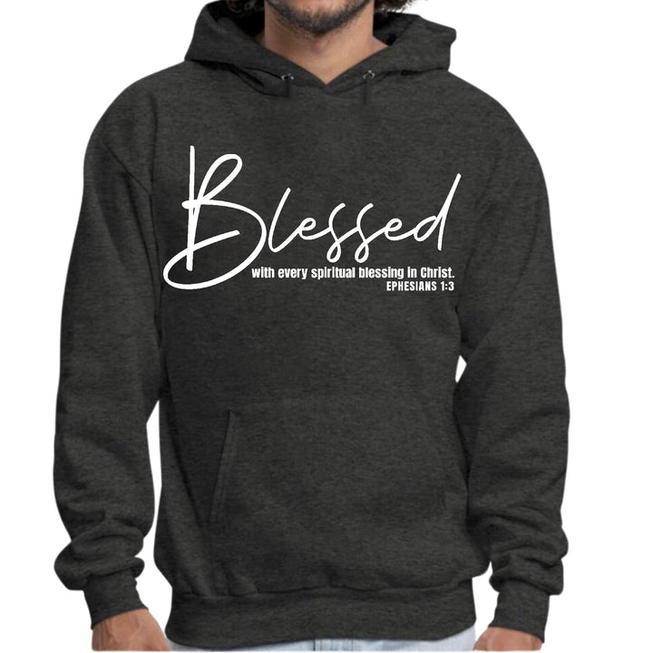 Mens Graphic Hoodie Blessed with Every Spiritual Blessing White Print - Unisex