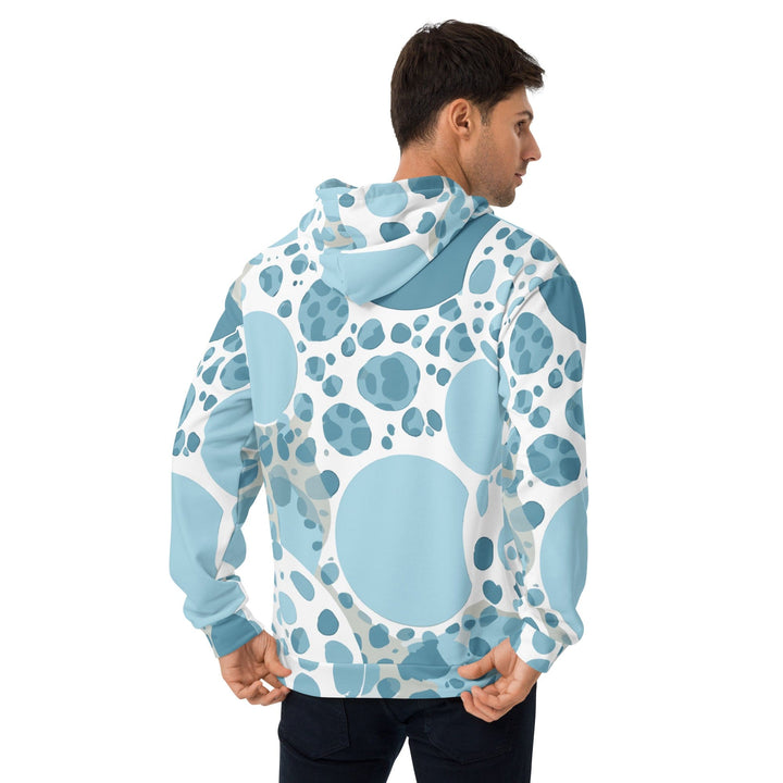 Mens Graphic Hoodie Blue and White Circular Spotted Illustration