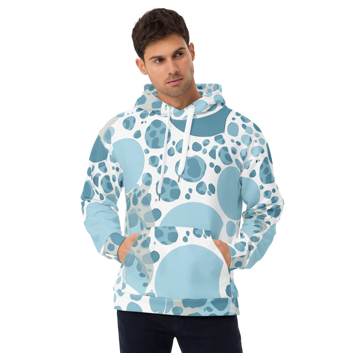 Mens Graphic Hoodie Blue and White Circular Spotted Illustration