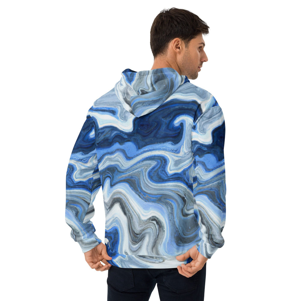 Mens Graphic Hoodie Blue Grey Marble Print