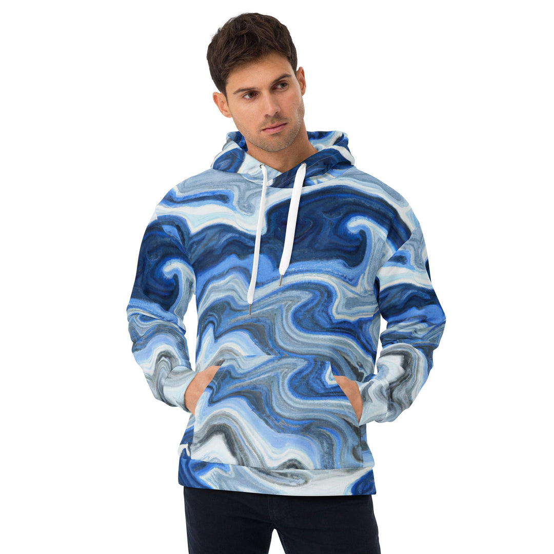 Mens Graphic Hoodie Blue Grey Marble Print