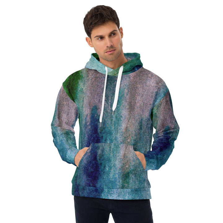 Mens Graphic Hoodie Blue Hue Watercolor Abstract Print