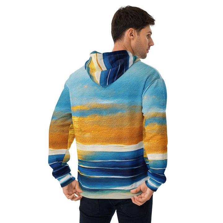 Mens Graphic Hoodie Blue Ocean Golden Sunset Print 3