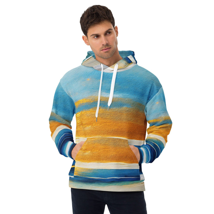 Mens Graphic Hoodie Blue Ocean Golden Sunset Print 3