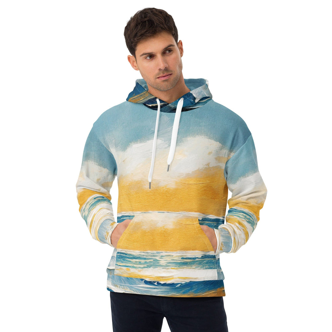 Mens Graphic Hoodie Blue Ocean Golden Sunset Print 4