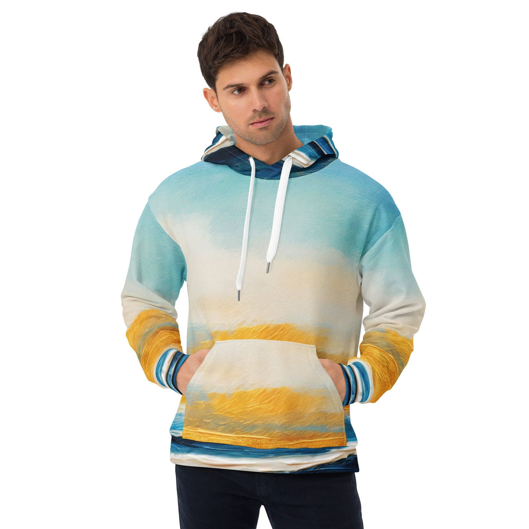 Mens Graphic Hoodie Blue Ocean Golden Sunset Print