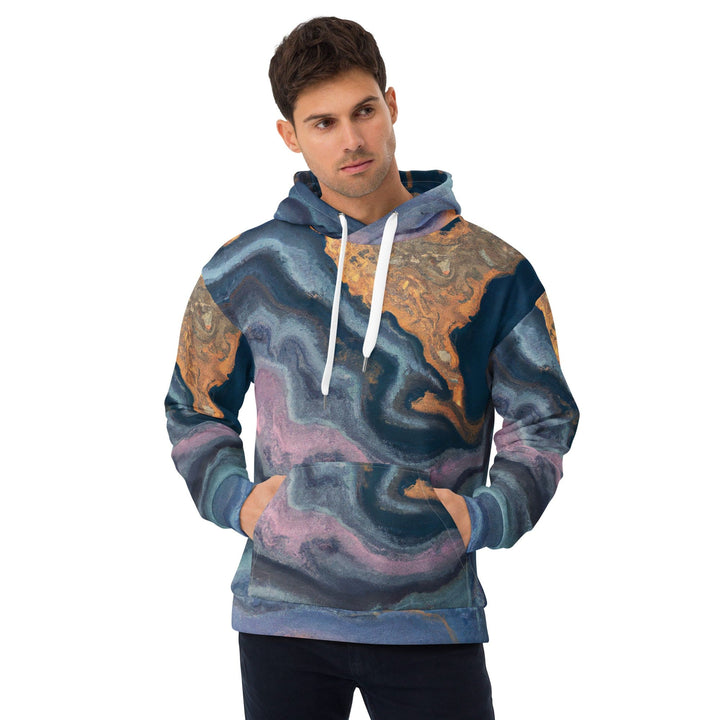 Mens Graphic Hoodie Blue Pink Marble Swirl Print