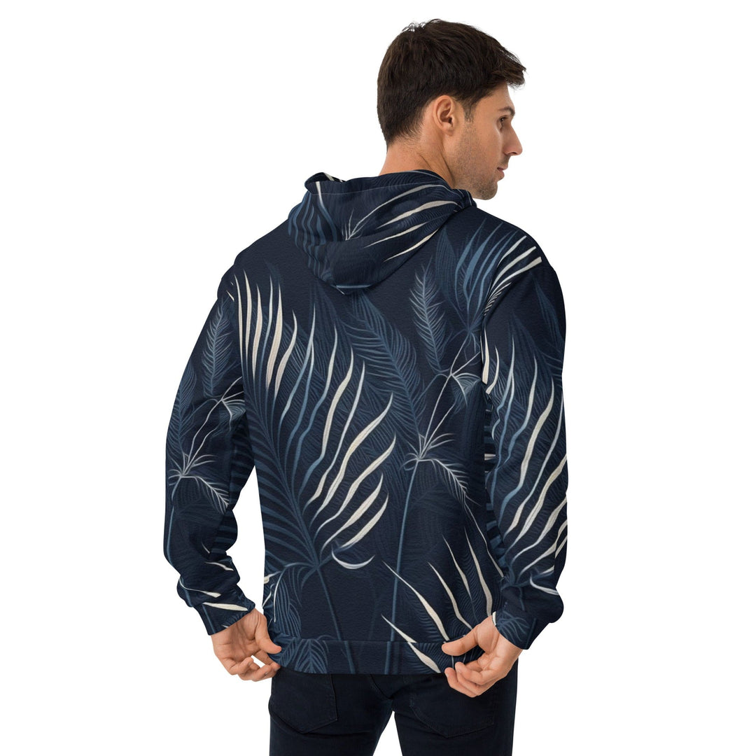 Mens Graphic Hoodie Blue White Palm Leaves