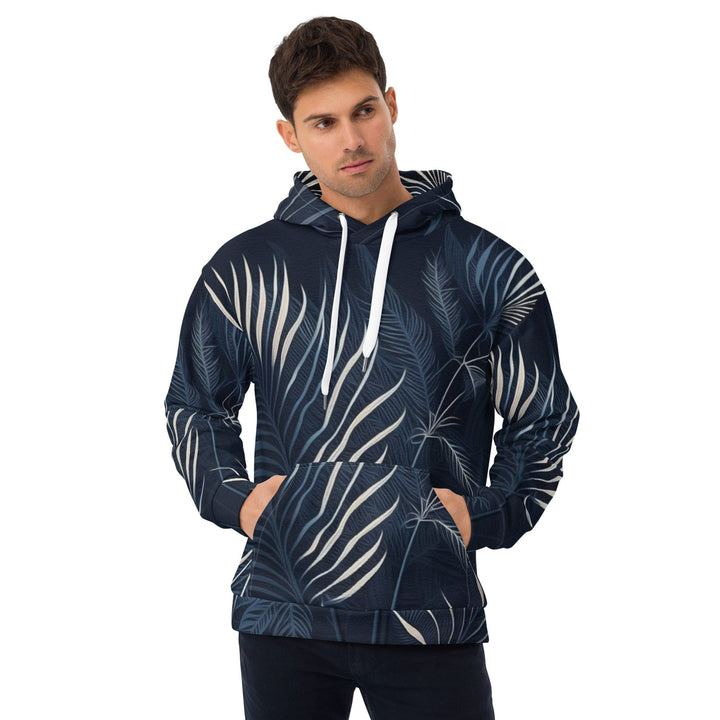 Mens Graphic Hoodie Blue White Palm Leaves