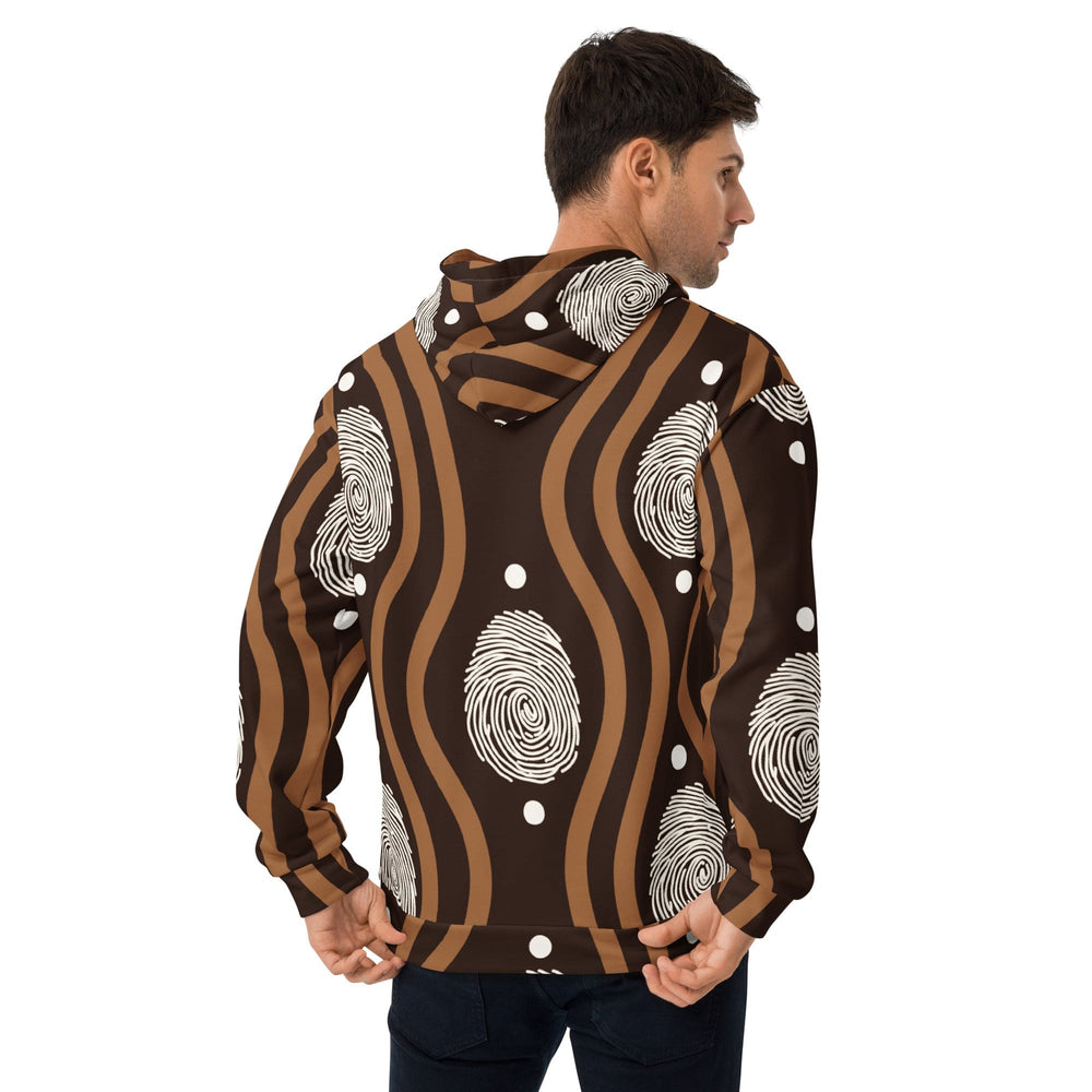 Mens Graphic Hoodie Brown White Geometric Lines