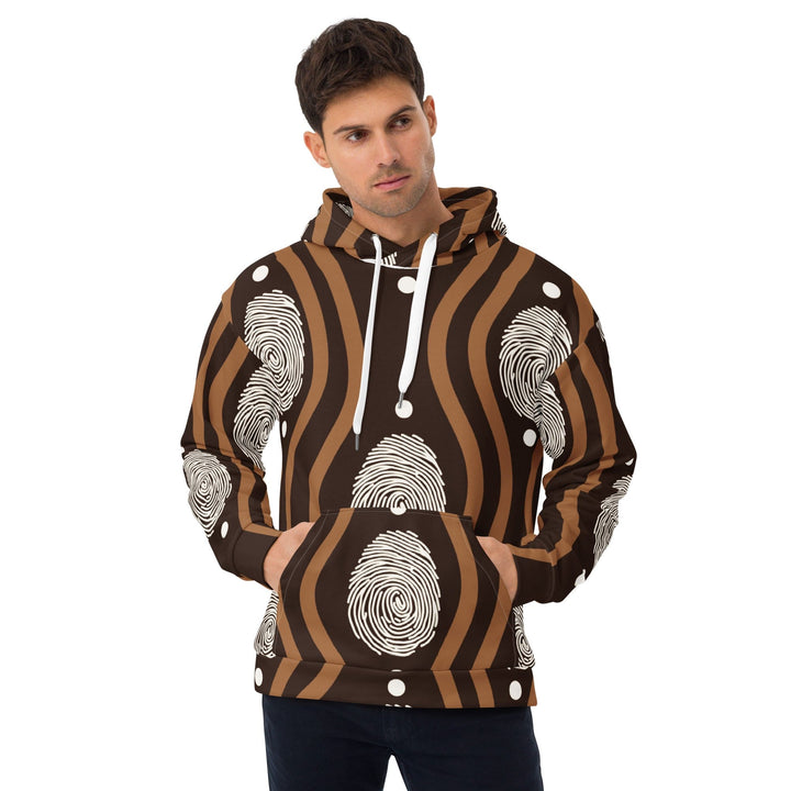 Mens Graphic Hoodie Brown White Geometric Lines