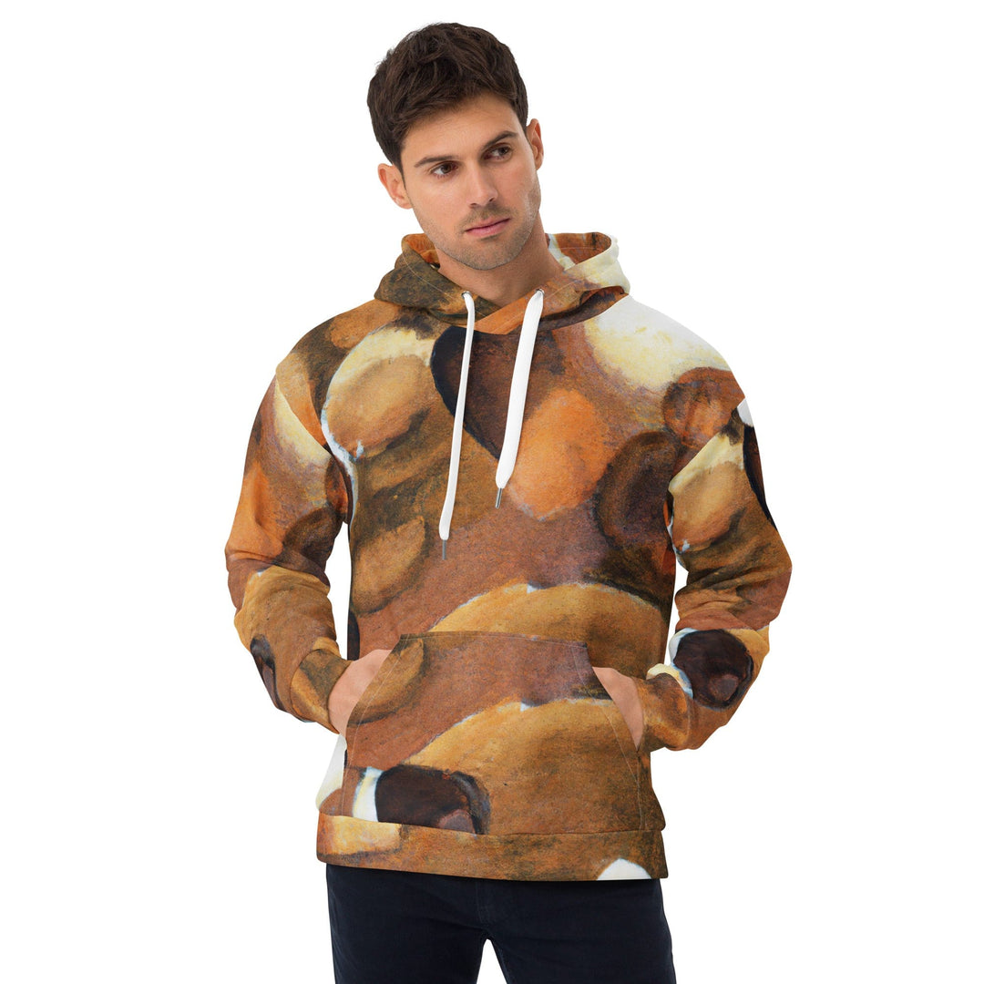 Mens Graphic Hoodie Brown White Stone Pattern