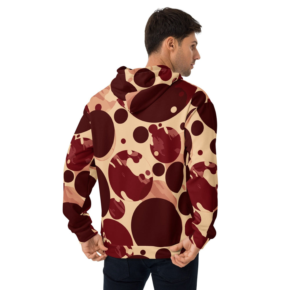 Mens Graphic Hoodie Burgundy Beige Circular Print