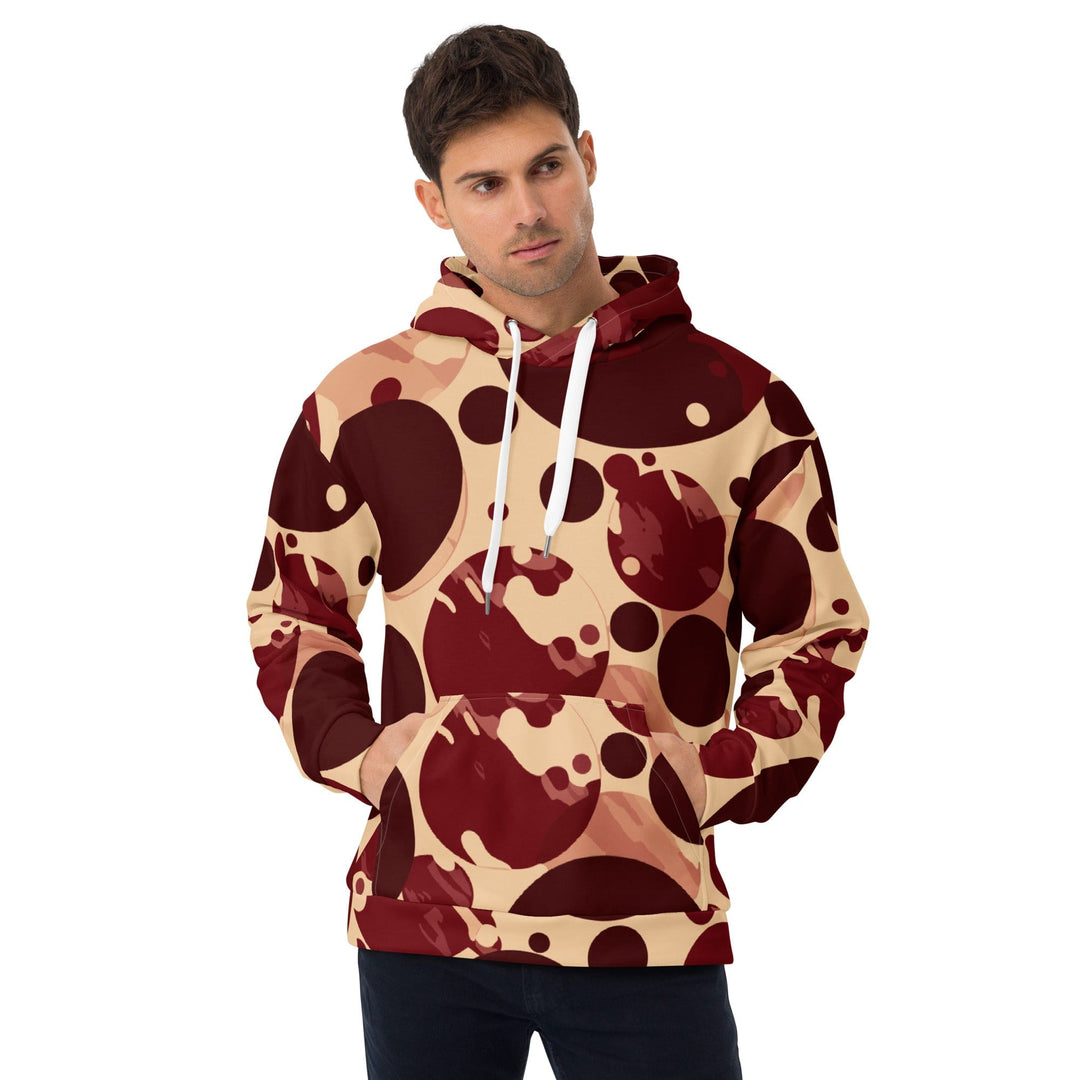 Mens Graphic Hoodie Burgundy Beige Circular Print