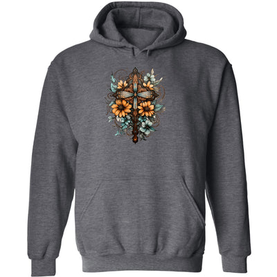 Mens Graphic Hoodie Christian Cross Floral Bouquet Brown And Blue - Unisex