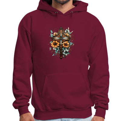 Mens Graphic Hoodie Christian Cross Floral Bouquet Brown And Blue - Unisex