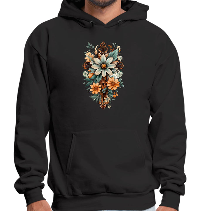 Mens Graphic Hoodie Christian Cross Floral Bouquet Green and Brown - Unisex