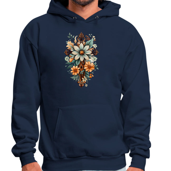 Mens Graphic Hoodie Christian Cross Floral Bouquet Green and Brown - Unisex