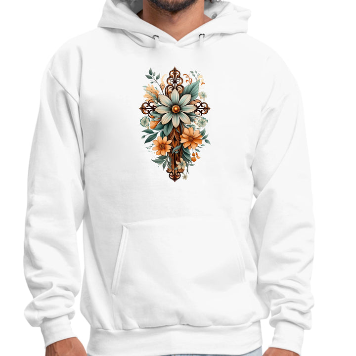 Mens Graphic Hoodie Christian Cross Floral Bouquet Green and Brown - Unisex