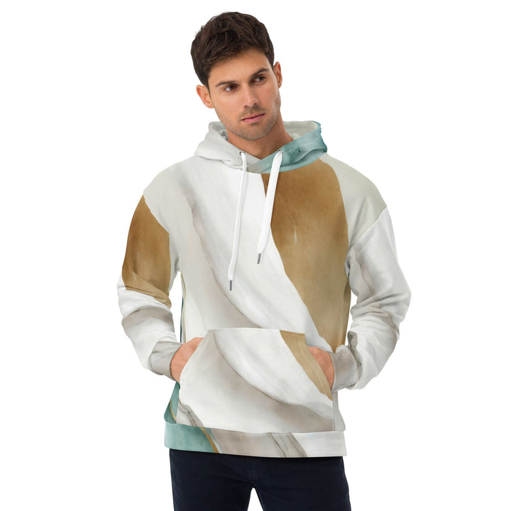 Mens Graphic Hoodie Cream White Green Marbled Print