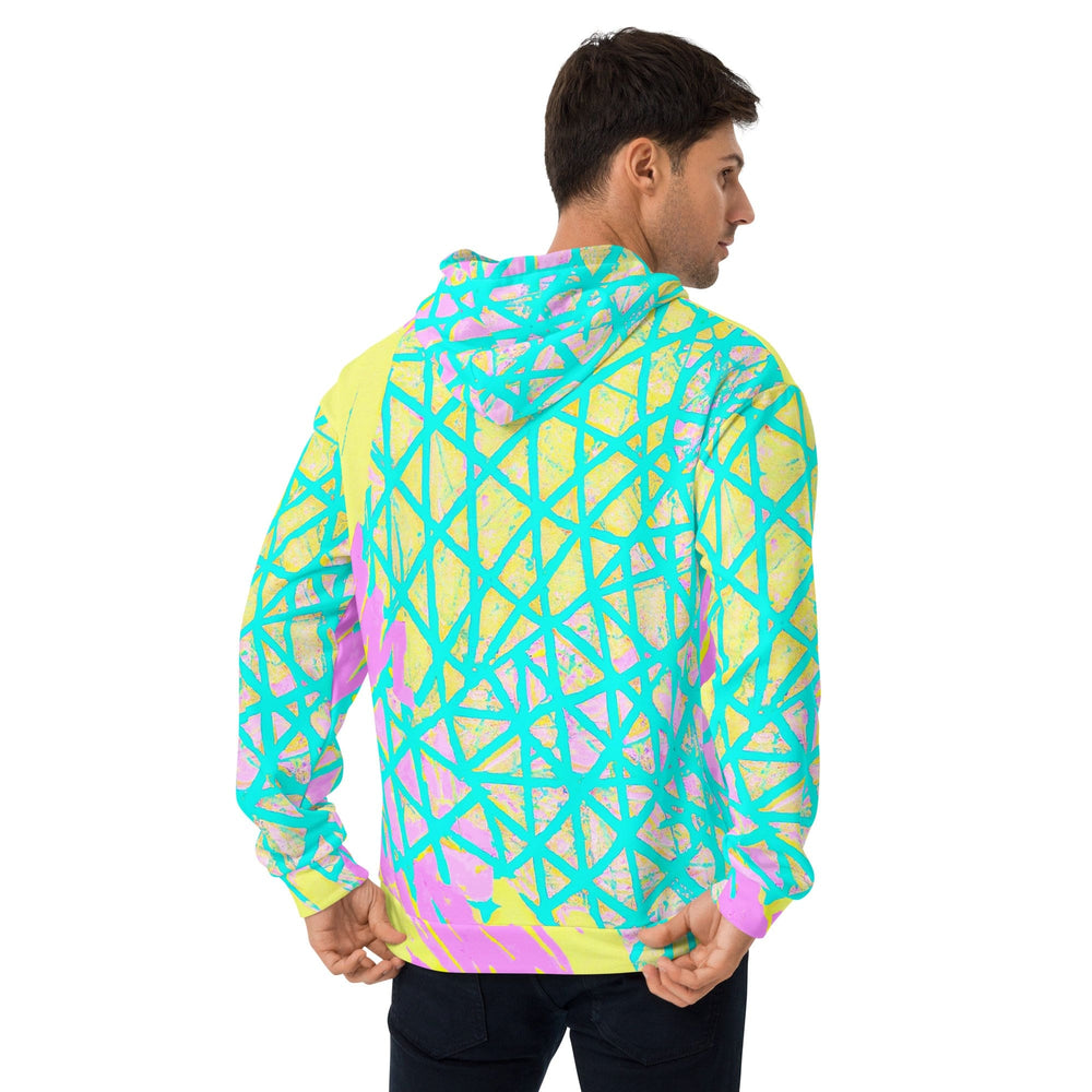 Mens Graphic Hoodie Cyan Blue Lime Green and Pink Pattern - Mens | Hoodies | AOP