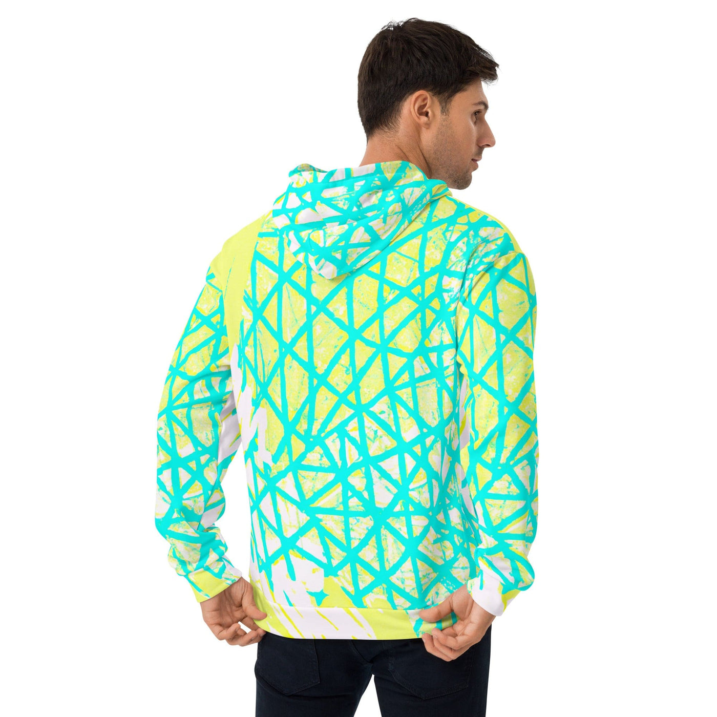 Mens Graphic Hoodie Cyan Blue Lime Green And White Pattern - Mens | Hoodies
