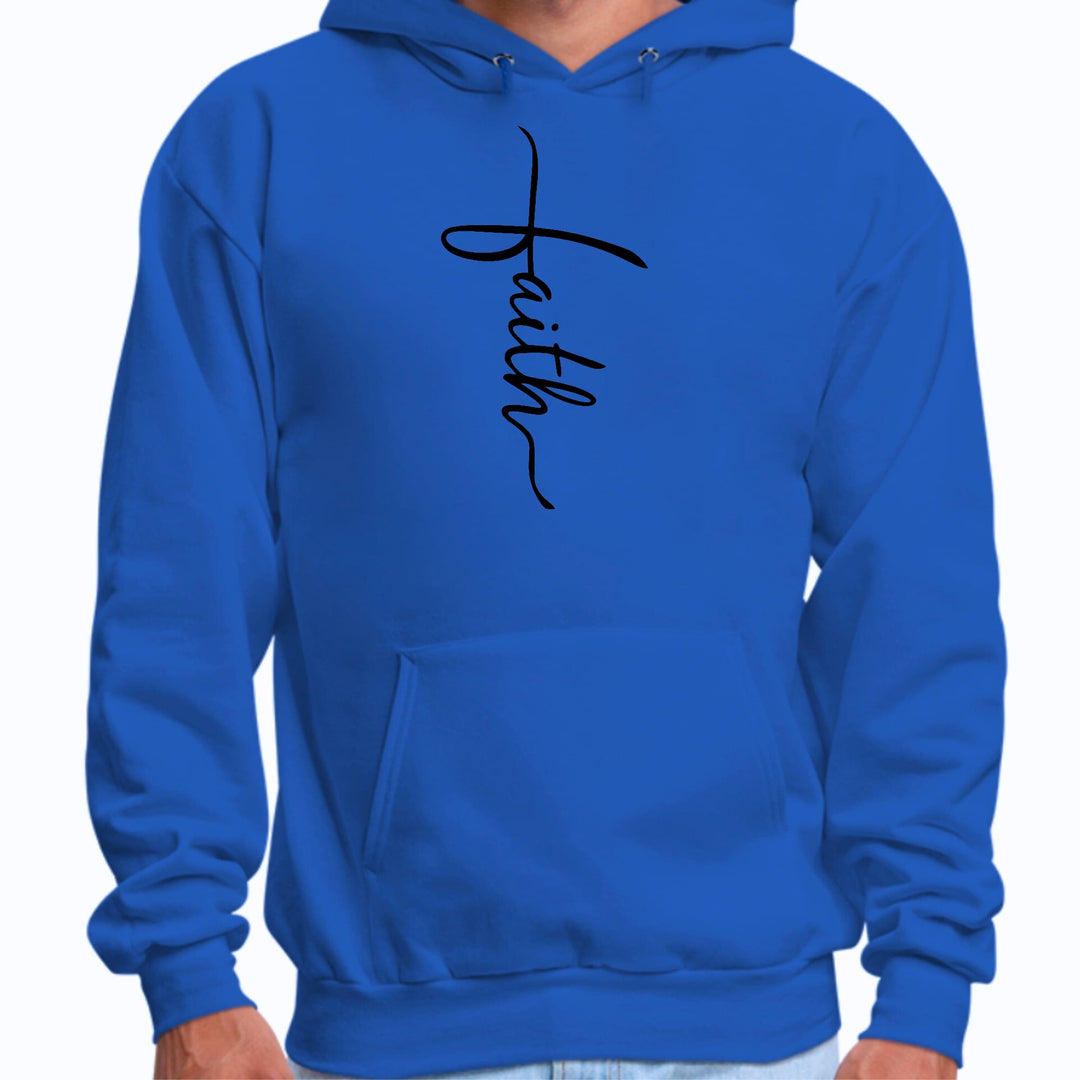 Mens Graphic Hoodie Faith Script Cross Black Illustration - Unisex | Hoodies