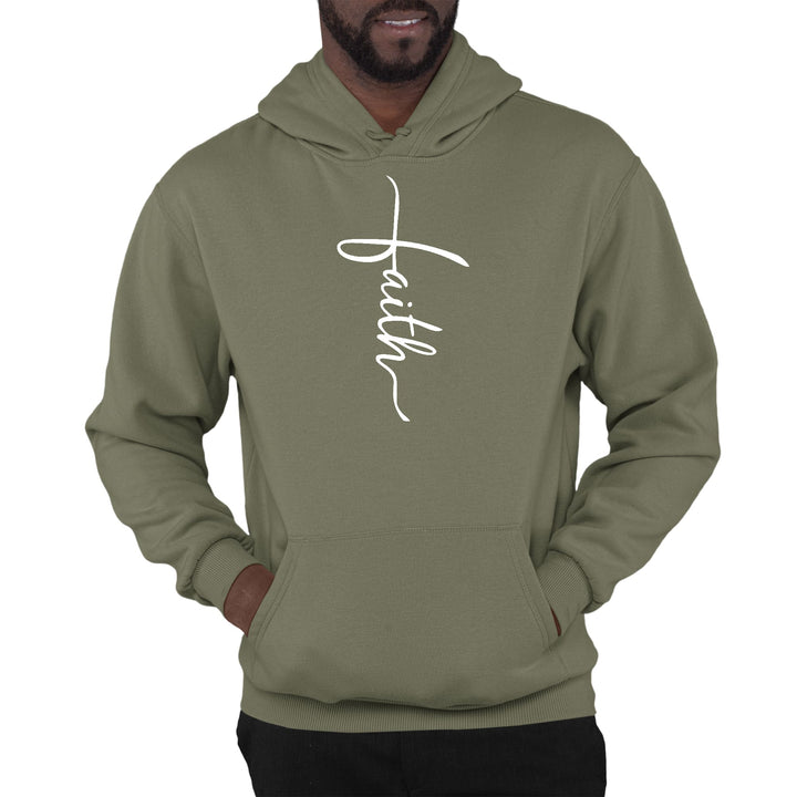 Mens Graphic Hoodie Faith Script Cross Illustration - Unisex | Hoodies