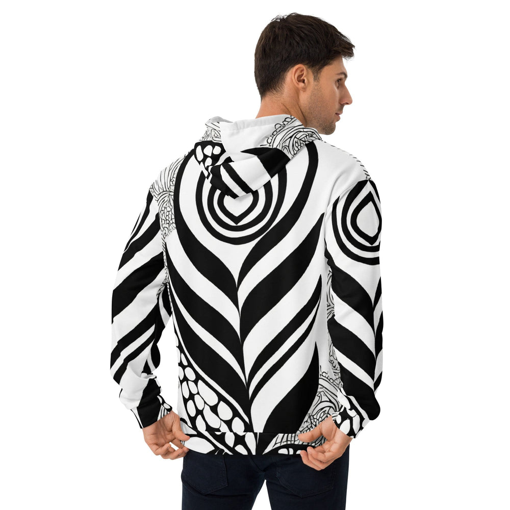 Mens Graphic Hoodie Black Floral Lines 2 - Mens | Hoodies | AOP