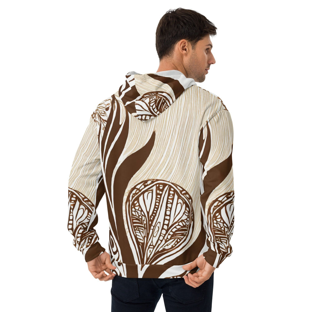 Mens Graphic Hoodie Brown Floral Lines - Mens | Hoodies | AOP